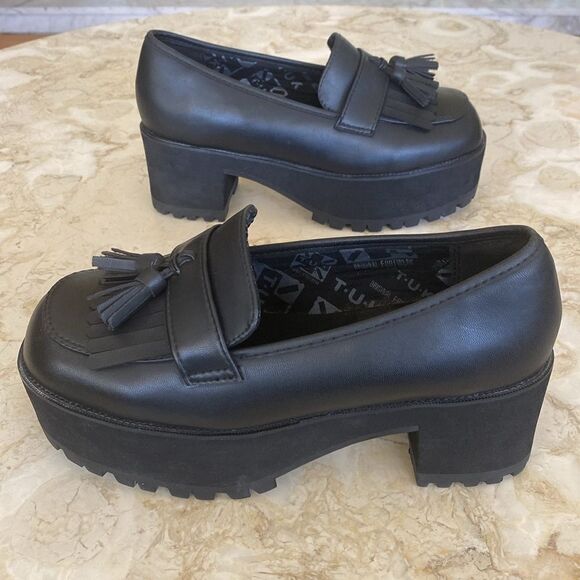 T.U.K. Black TUKskin™ Fringe Loafer Platform - Picture 6 of 12